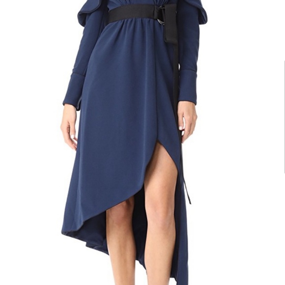 SELF PORTRAIT Blue Belted Ruffle Midi Dress US6 - Picture 2 of 10